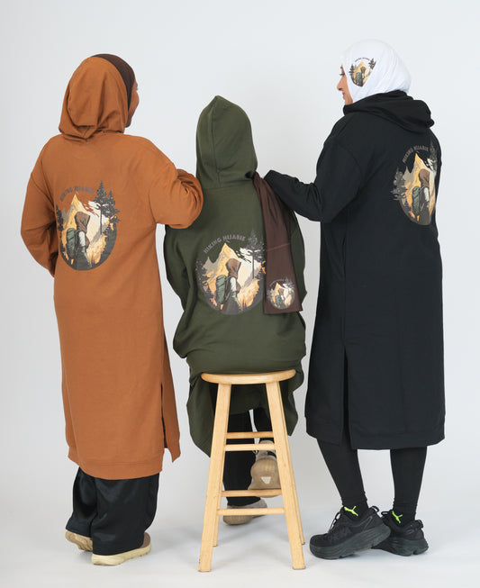 Hiking Hijabie Knee Length Hoodie